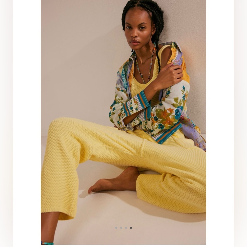 NWT FREE PEOPLE XS Hailee Sweater Jumpsuit Romper Yellow Tansy NEW FP BEACH - Picture 4 of 5